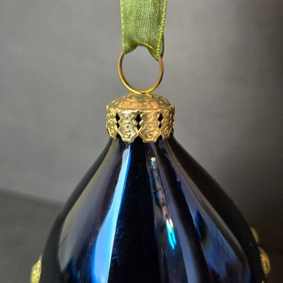 Frontgate Blue Gold Teardrop Glass Ornament 5 Inch Hand Decorated Holiday Decor - Picture 3 of 6
